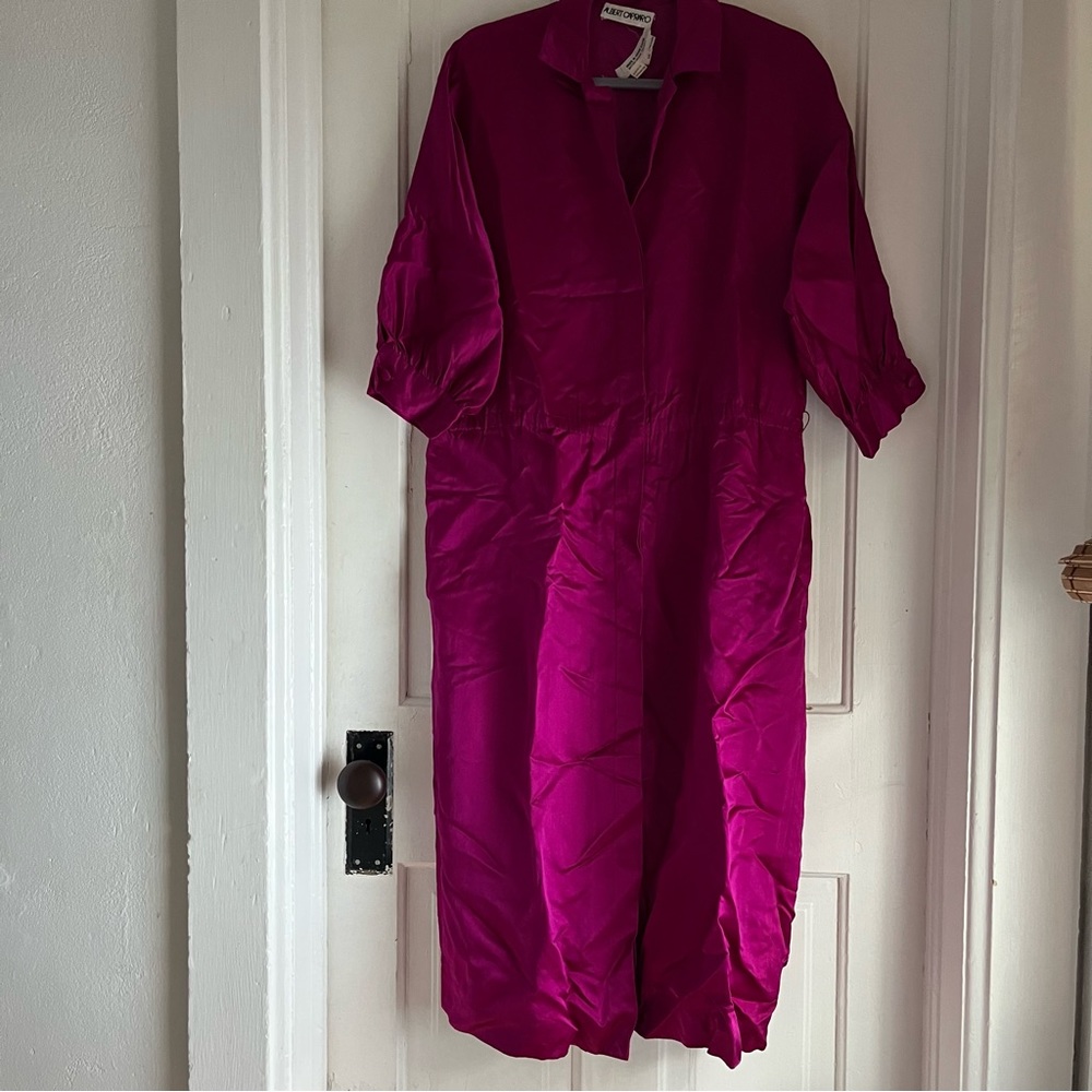Albert Capraro Vintage silk blend shirt dress size 16 fuchsia color